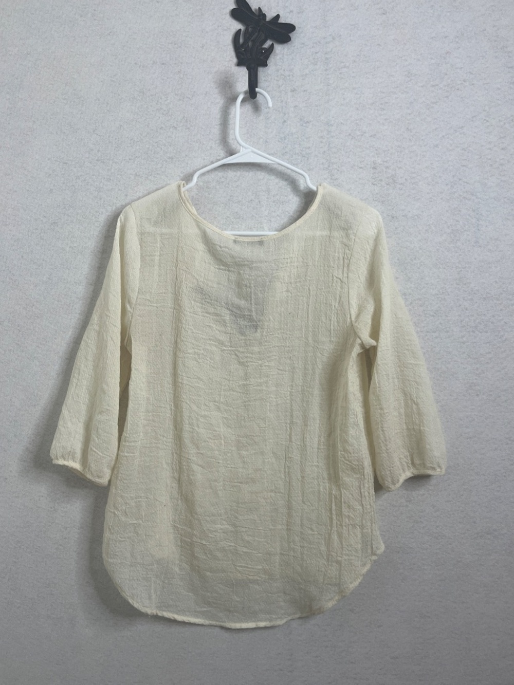 Jella Couture Cream Boho Embroidered Blouse 3/4 Sleeve Textured Top Size Medium - Picture 2 of 7